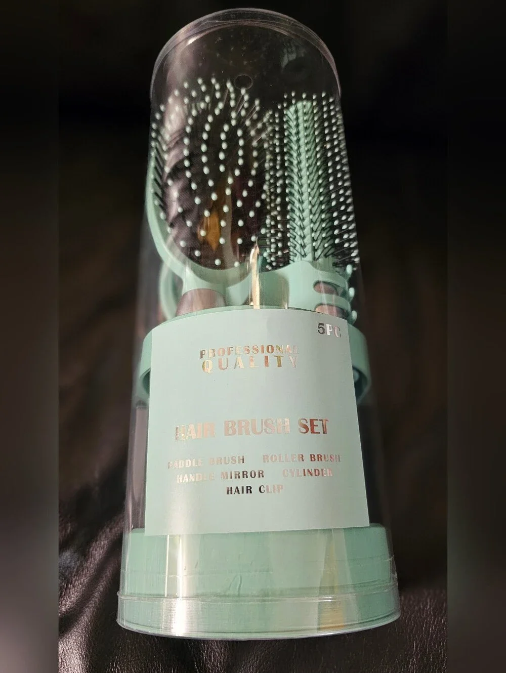 Professional Quality 5-Piece Hair Gift Set Mint Green Brush Mirror Clip NWT